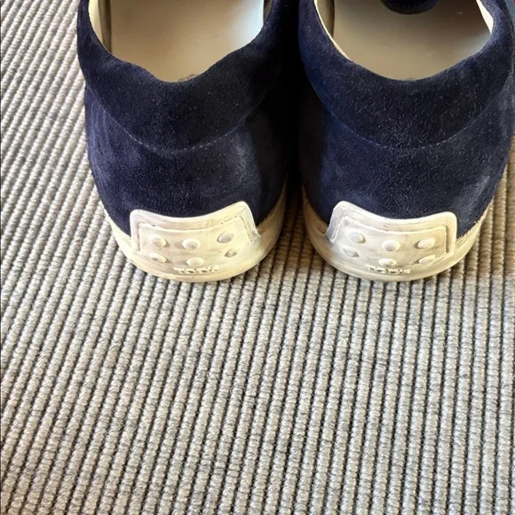 Tod's Navy Suede Slip-On Loafers with Red & Blue Webbing - Picture 5 of 9